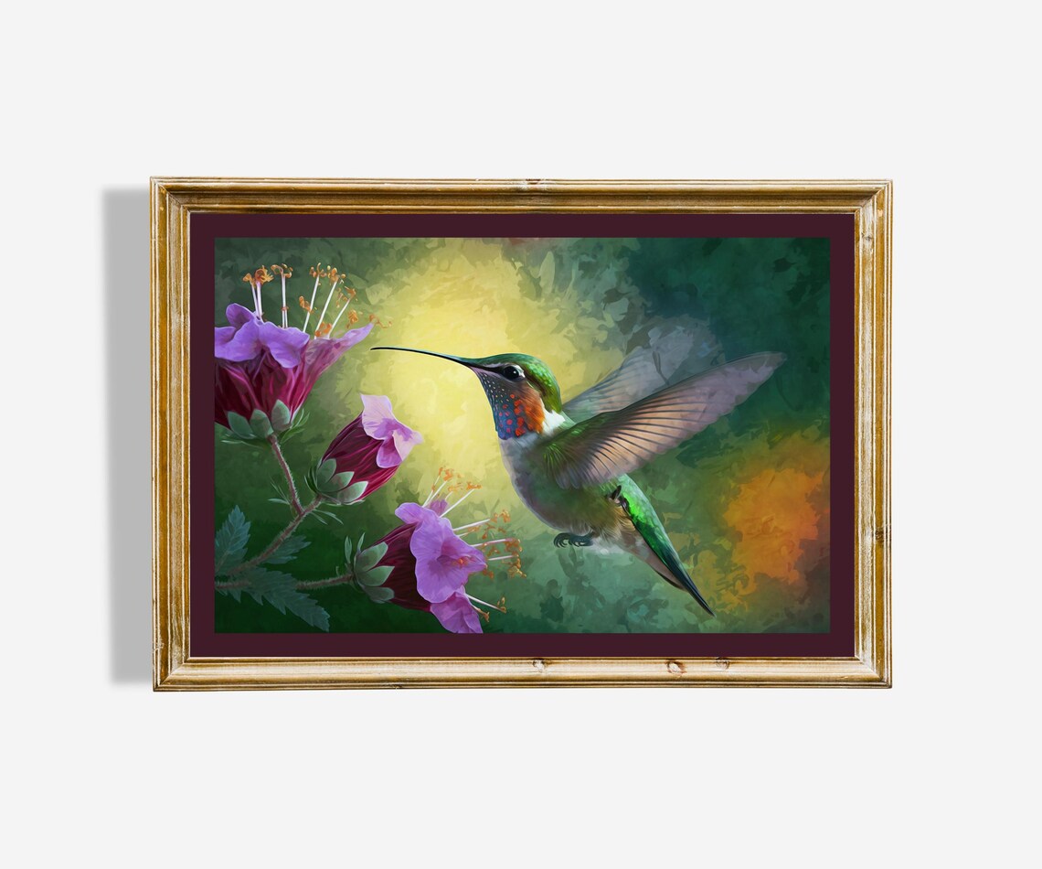 Hummingbird Watercolor Painting, Art Print
