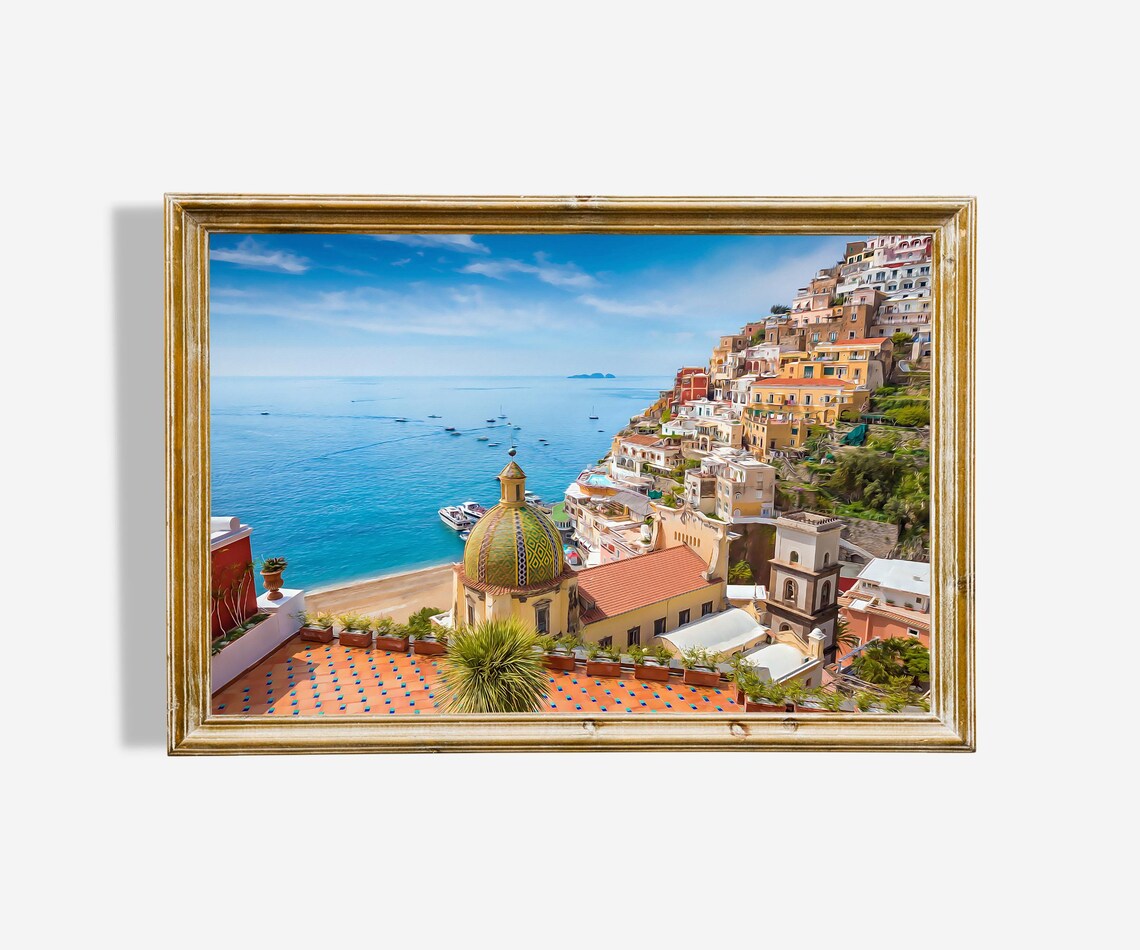 Dreamy Amalfi Coast Italy Poster, Oil Painting
