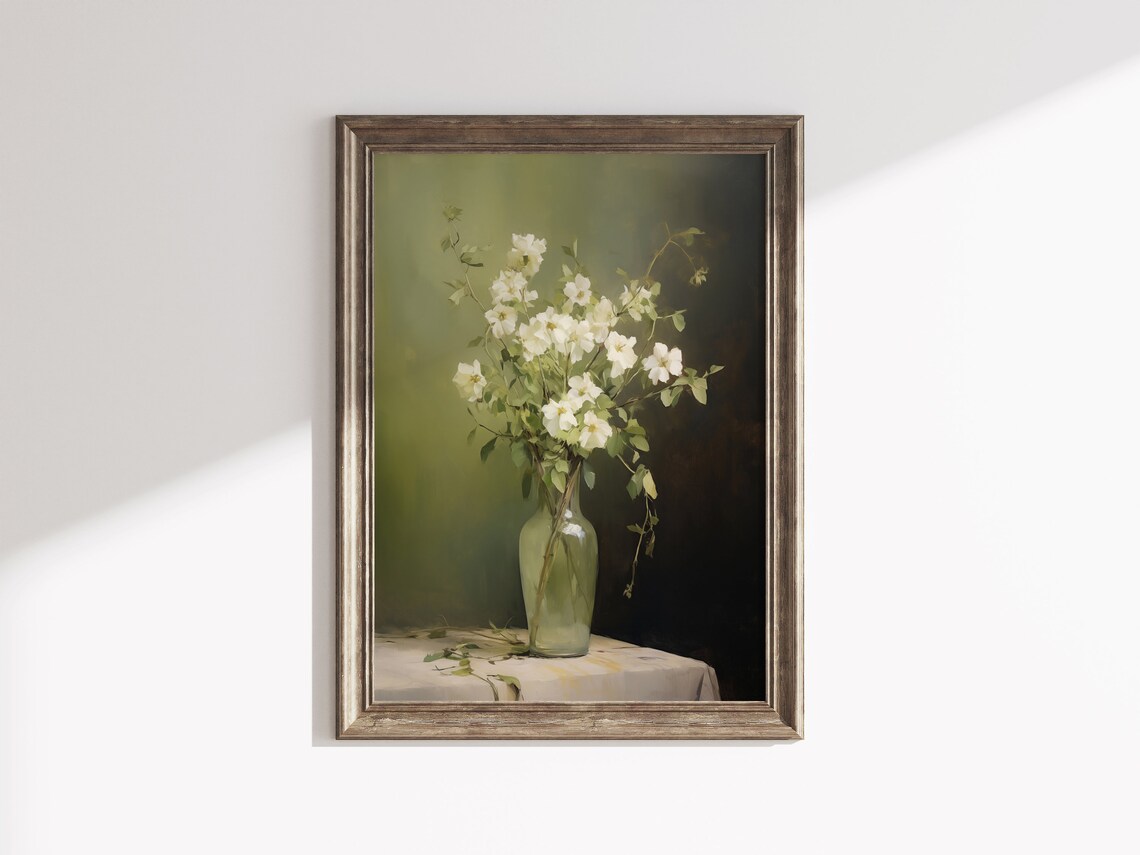 Moody Green Flower Art Print, Dark Academia Floral - Image 2