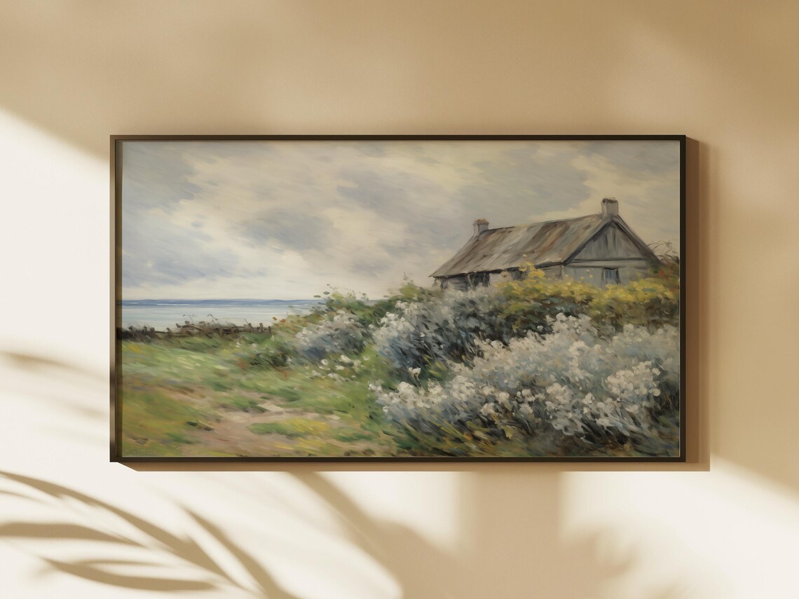 Coastal Cottage Wildflowers Sea View Seaside Landscape TV Wall Art - Image 3