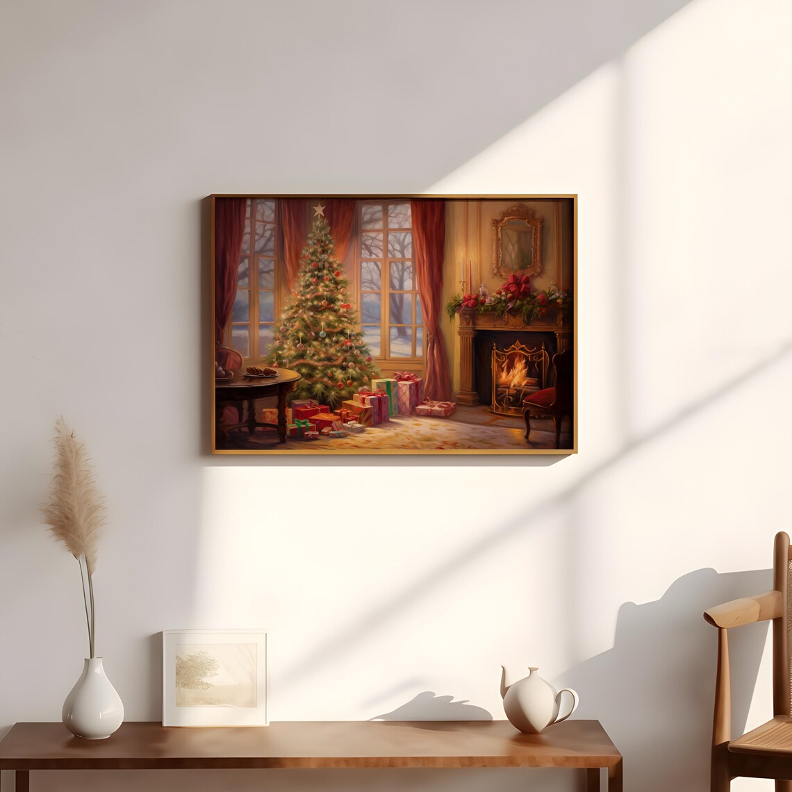 Elegant Christmas Parlor Tree Star Fireplace Gifts Holiday Poster - Image 2