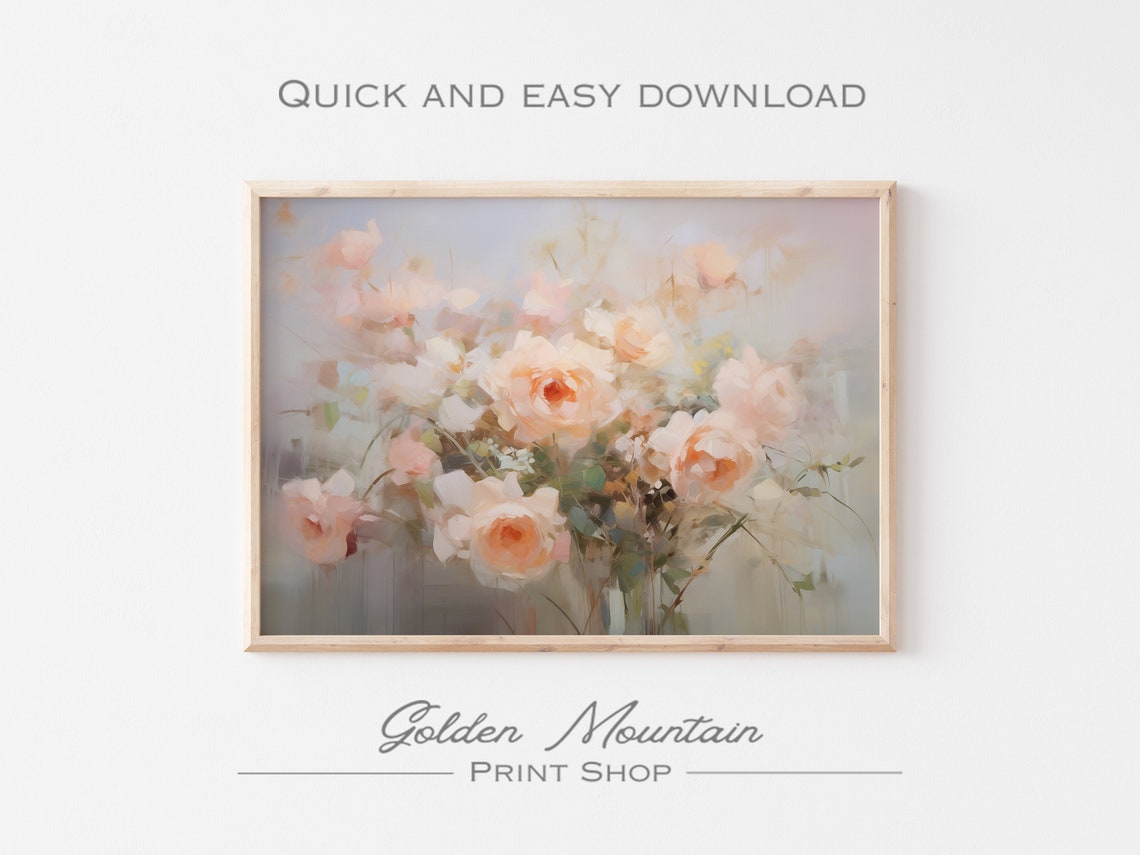 Soft Blush Pink Peonies Bouquet Impressionist Floral Oil Poster - Image 2