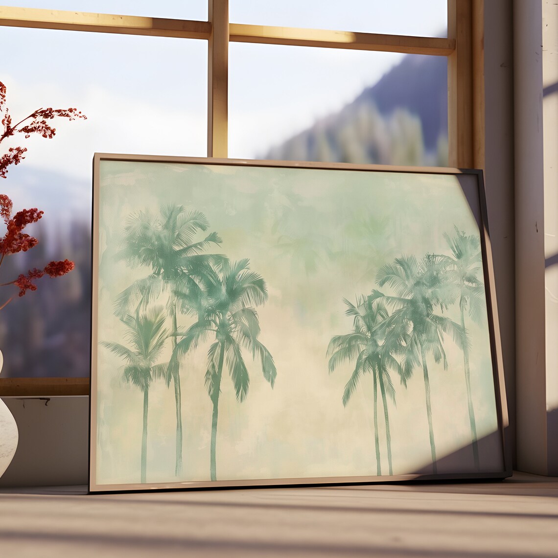 Neutral Palm Tree Print, Coastal Summer Minimalist Art - Image 3