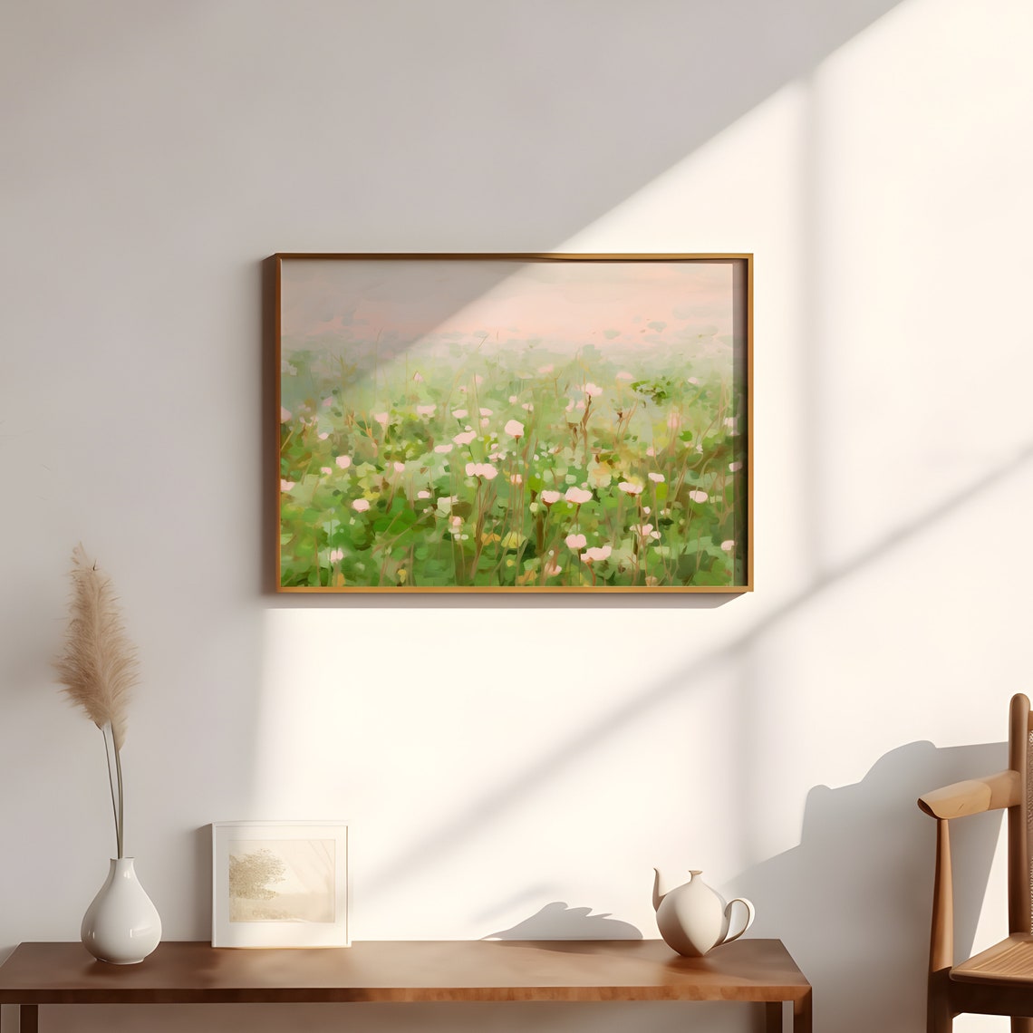 Soft Pink Wildflower Meadow Abstract Spring Pastel Landscape Print - Image 3