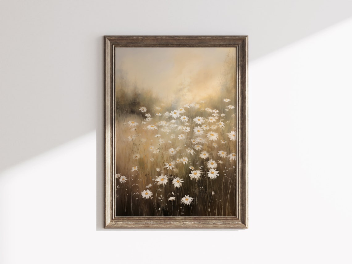 Daisy Field Golden Hour Misty Summer Wildflower Decor Wall Art - Image 3