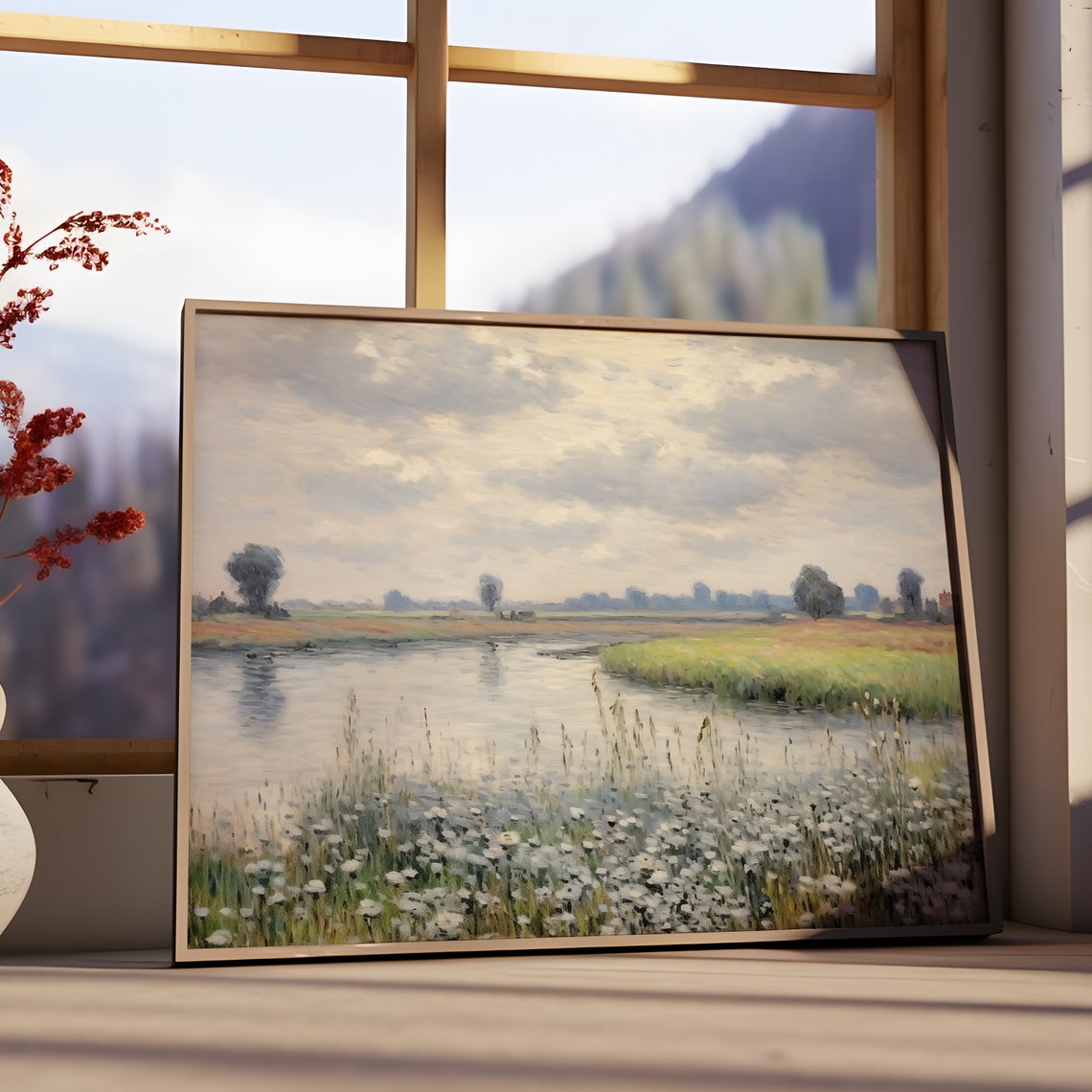 River Bend Wildflowers Impressionist Countryside Landscape Wall Art - Image 2