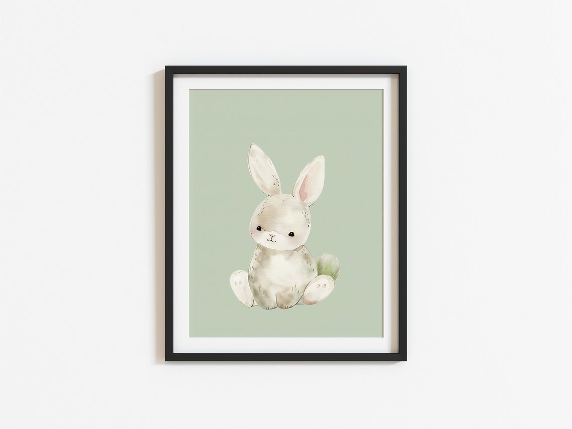 Baby Bunny Nursery Print Kids Room Decor Gender Neutral Watercolor Animals Artwork Cute Spring Rabbit Easter Wall Art - Image 3