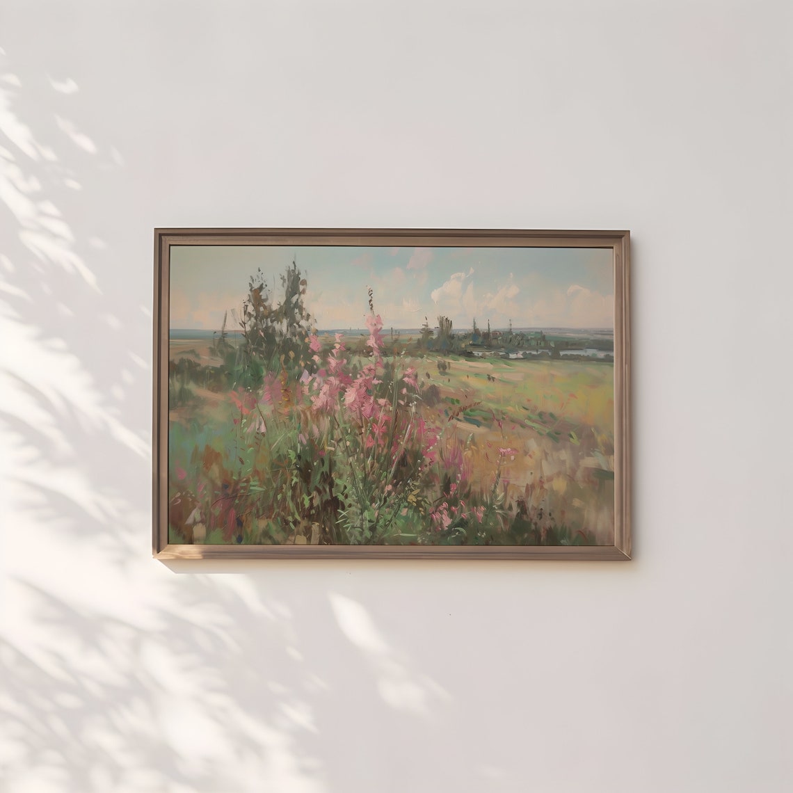 Pink Wildflowers Meadow Summer Landscape Oil Painting Poster - Image 3