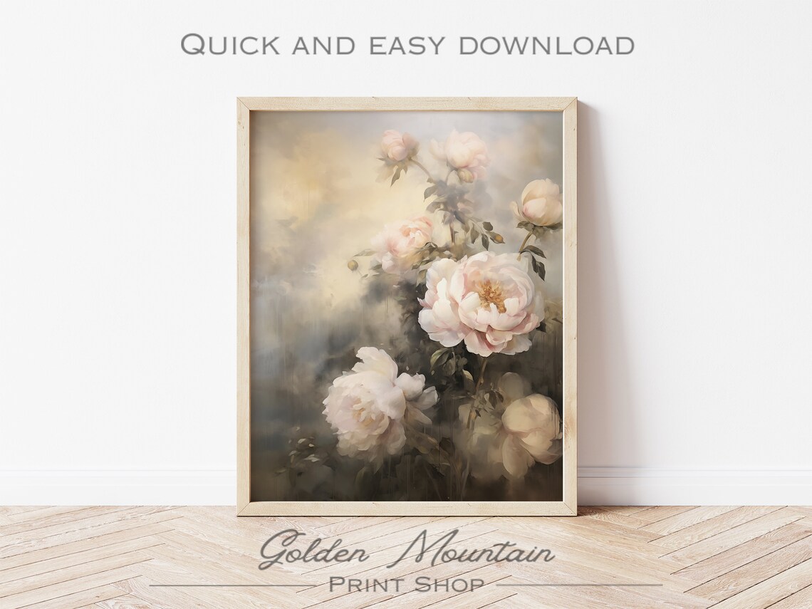Soft Pink Peony Oil Painting Vintage Floral Neutral Wall Art - Image 2