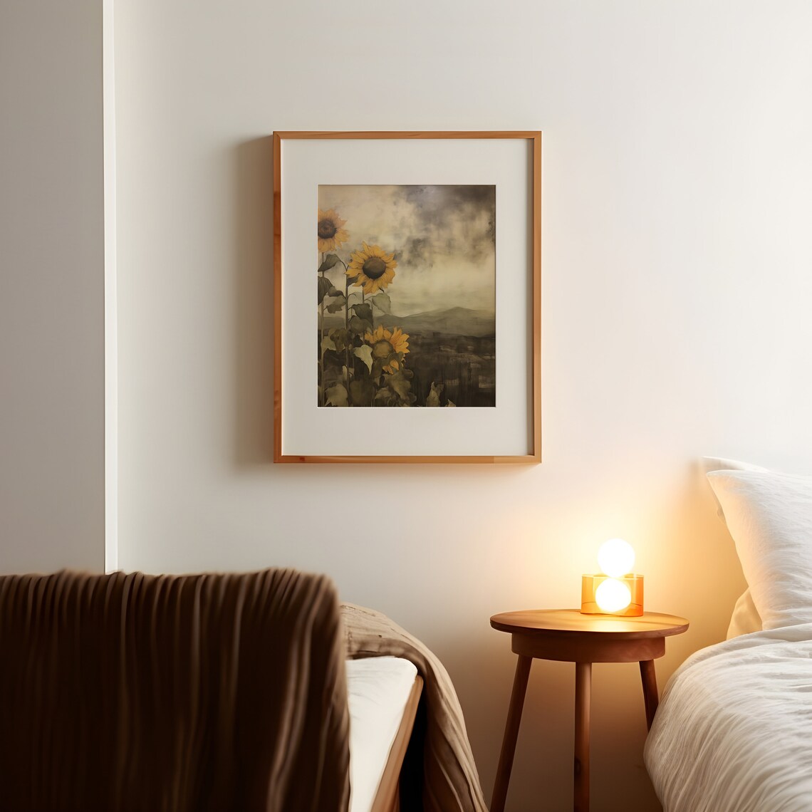 Moody Sunflowers Under Stormy Sky Dark Rural Landscape Oil Print - Image 2