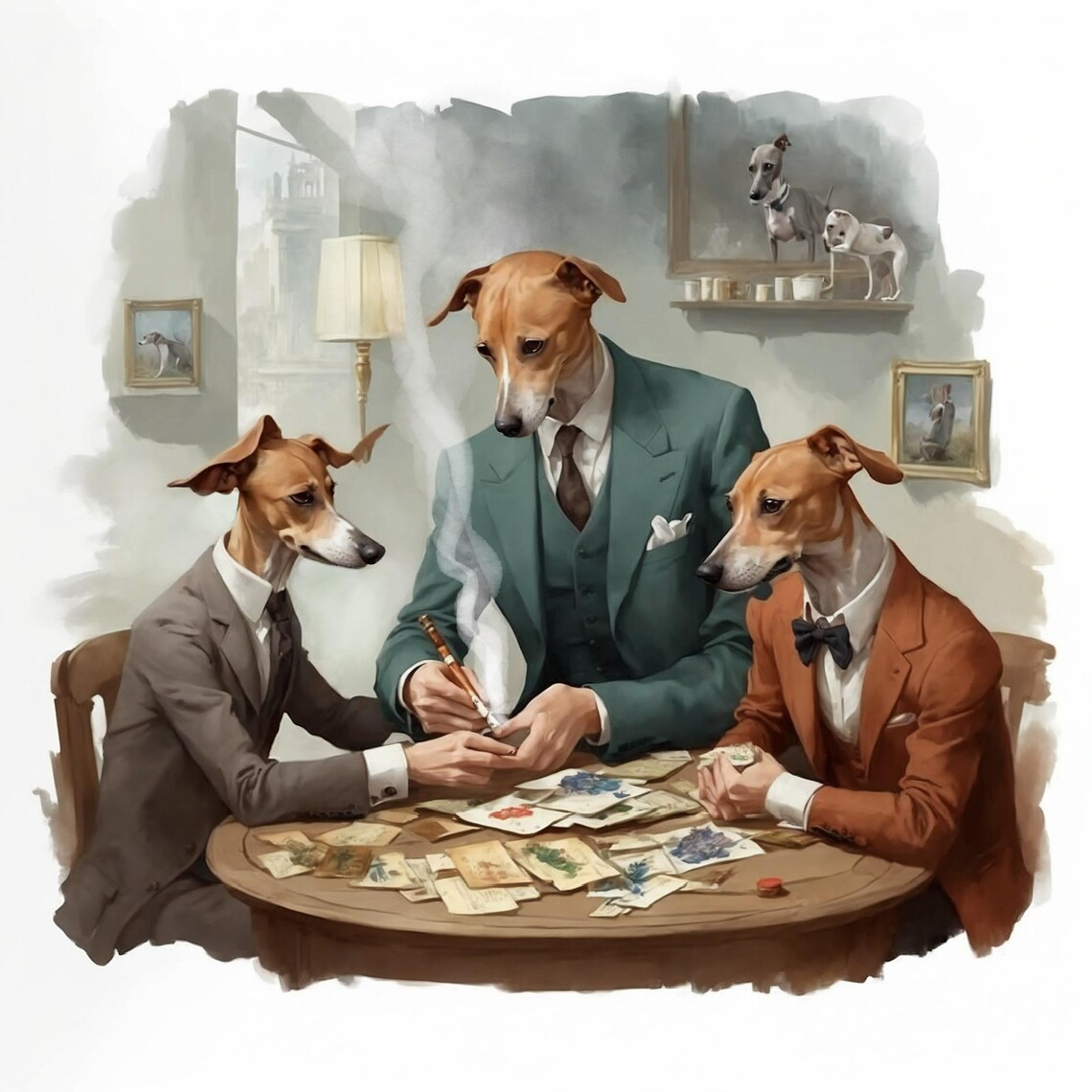 Two Dogs Playing Poker, Custom Dog Portrait - Image 2