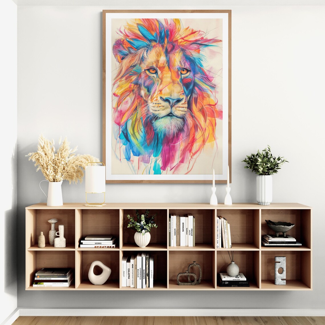 Vibrant Colorful Lion Face Abstract Watercolor Bold Wildlife Art Poster - Image 5