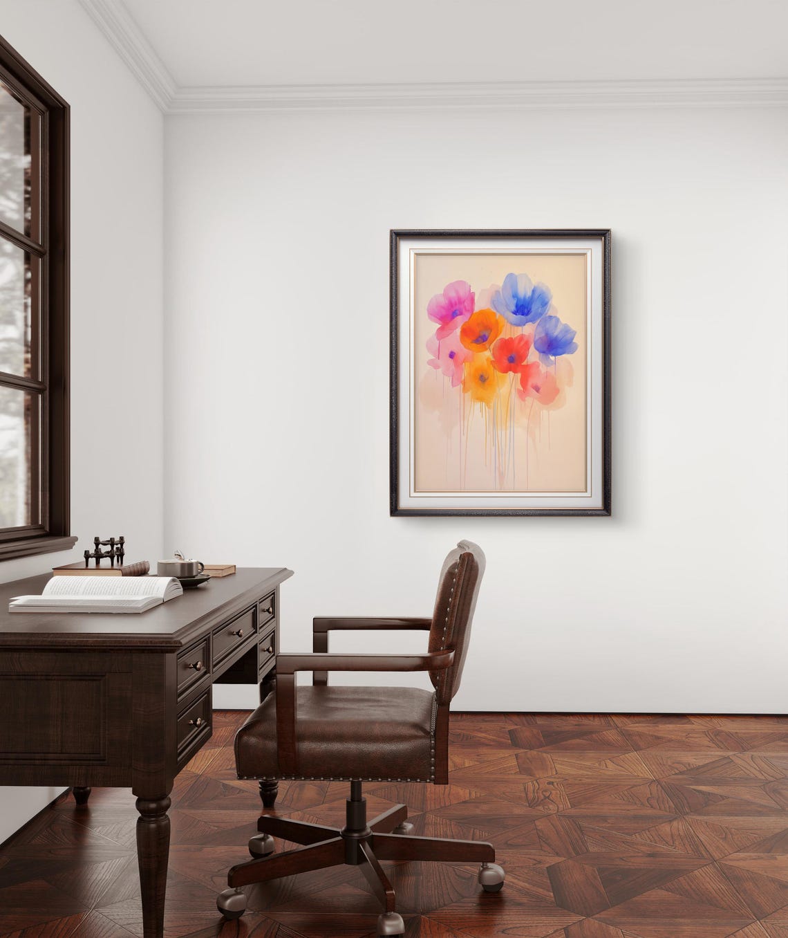 Soft Pastel Watercolor Floral Bouquet Dripping Stems Art Print Poster - Image 3