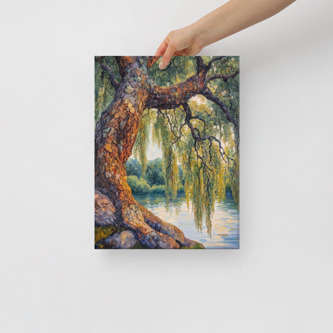 Weeping Willow Tree River Bank Golden Foliage Oil Painting Poster - Image 3