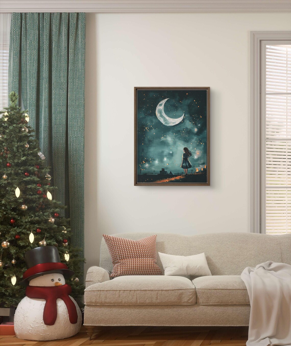 Starry Night Framed Print Dreamy Moonlit Sky Art With Pine Frame For Kids Rooms Nurseries And Cozy Home Decor - Image 5