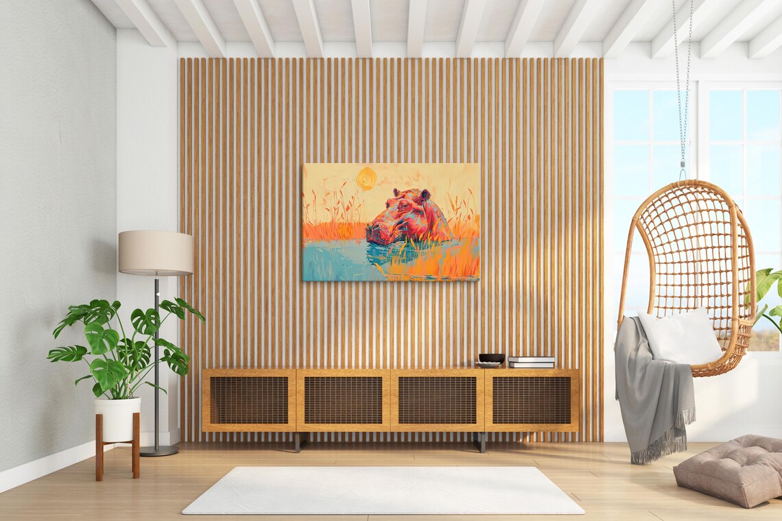 Colorful Hippo in Turquoise Water Safari Wildlife Vibrant Art Poster - Image 4