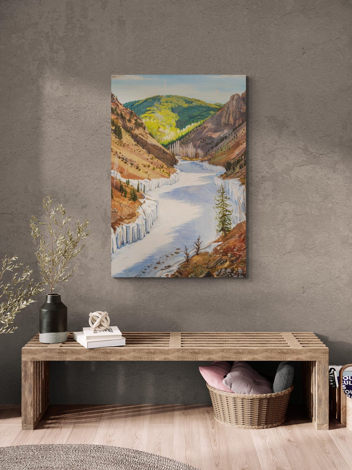 Frozen Canyon River Snow Mountain Valley Winter Landscape Poster
