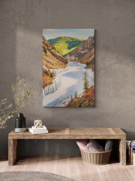 Mountain Valley Landscape Warm Colored Mountain Wall Art With Snowy Landscape Winter Bedroom Wall Decor With Warm Colors Stretched