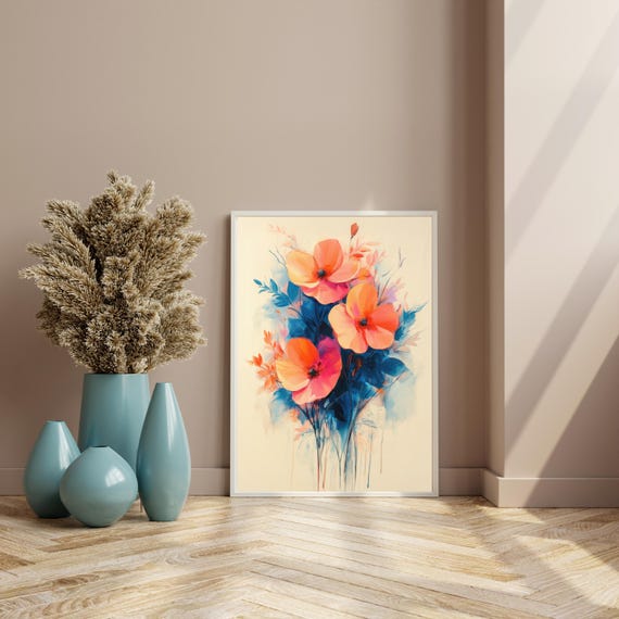 Vibrant Floral Abstract Art Colorful Flower Print Modern Wall Art Dripping Paint Style Floral Print Bold Abstract Floral Art