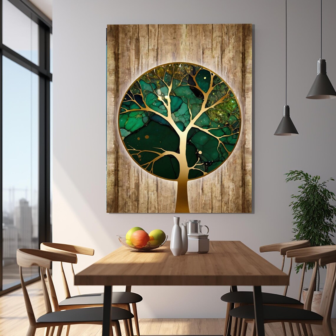 Tree Of Life Gold Green Circle Rustic Wood Background Gallery Poster