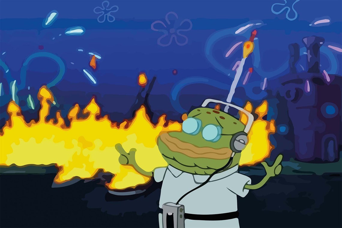Old Man Jenkins SpongeBob Funny Meme Burning Car Cartoon Wall Art - Image 3