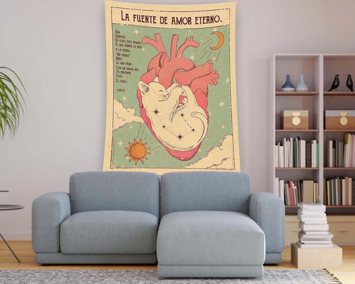 Popular Modern Cat Heart Tapestry Wall Art Print