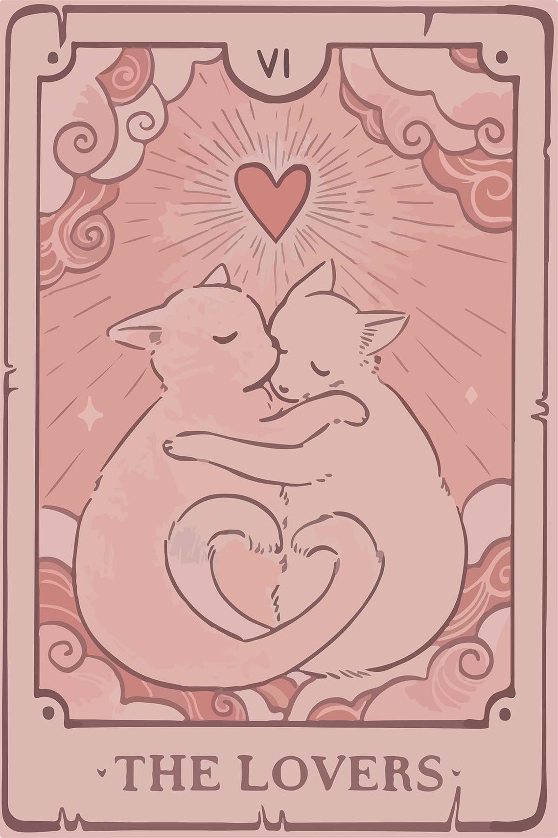 The Lovers Cat Tarot Two Hugging Cats Pink Tapestry Wall Art - Image 3