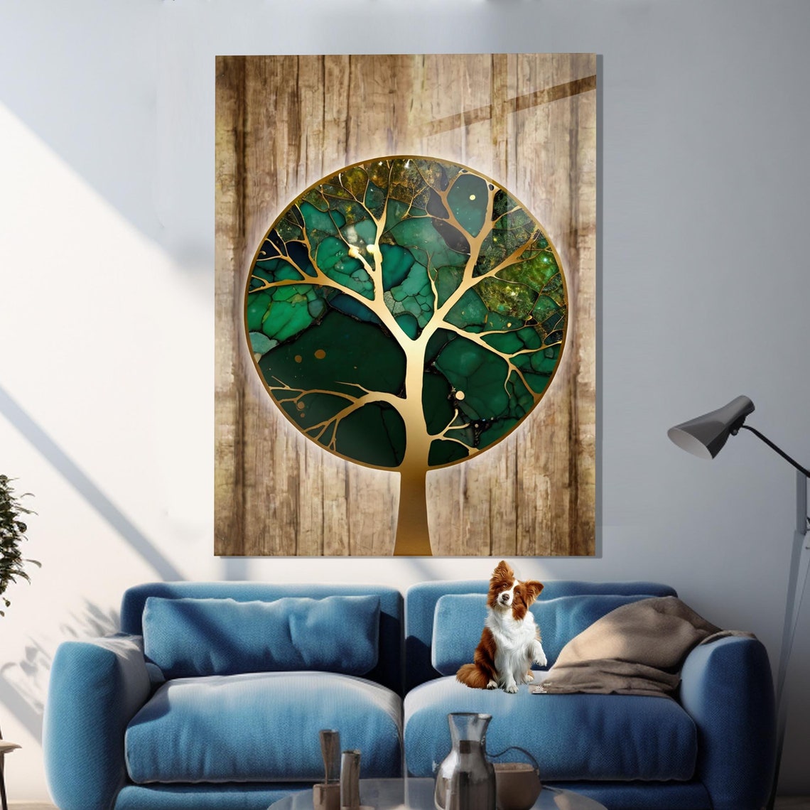 Tree Of Life Gold Green Circle Rustic Wood Background Gallery Poster - Image 3