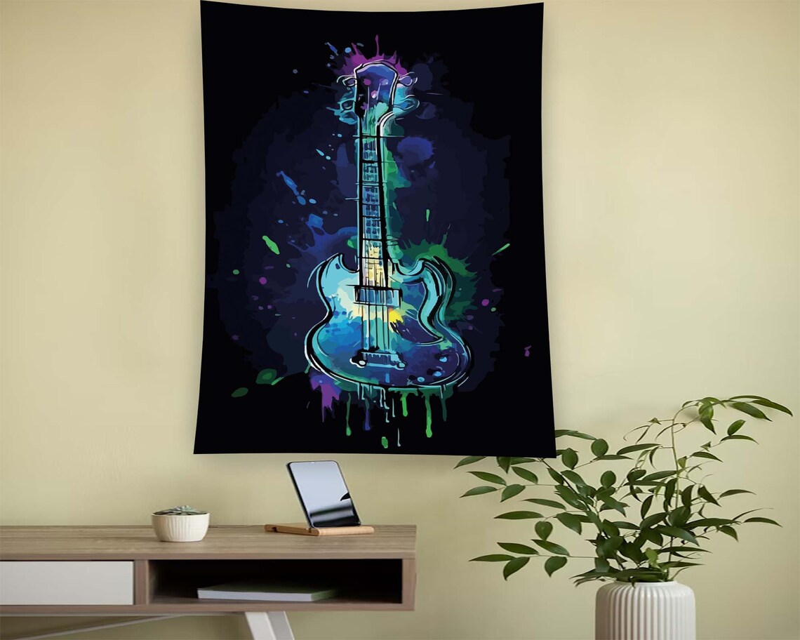 Guitar Neon Minimalist Wall Art Print, Teen Room Decor - Image 2