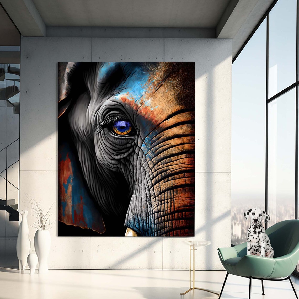 Elephant Eye Close Up Blue Orange Wildlife Portrait Wall Poster - Image 3