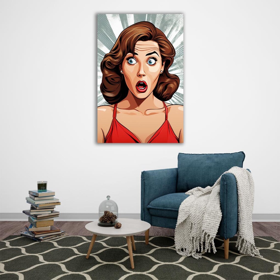 Pop Art Surprised Brunette Woman Comic Halftone Vintage Retro Poster - Image 2