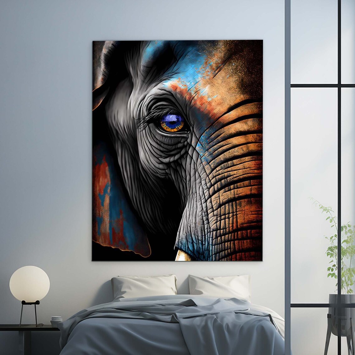 Elephant Eye Close Up Blue Orange Wildlife Portrait Wall Poster - Image 2