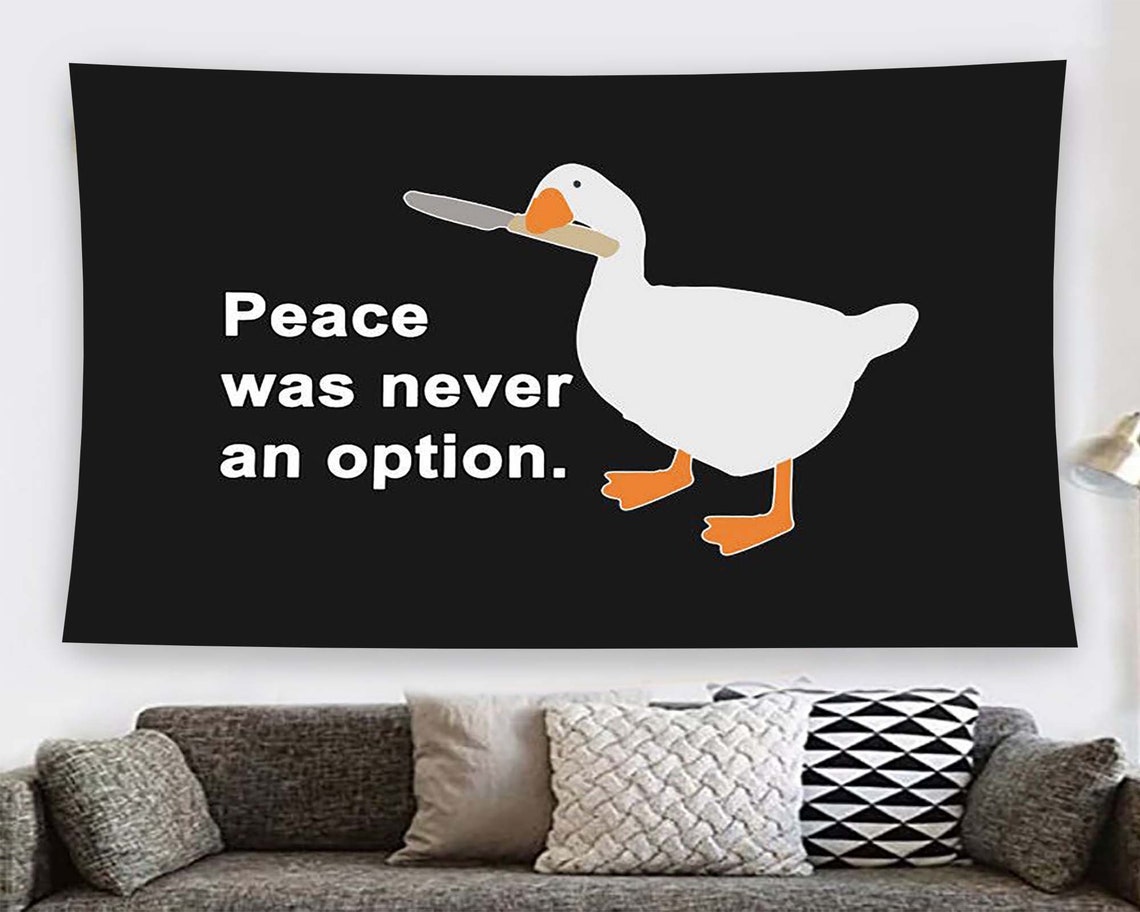 Peace Was Never An Option Goose Knife Funny Meme Tapestry Poster