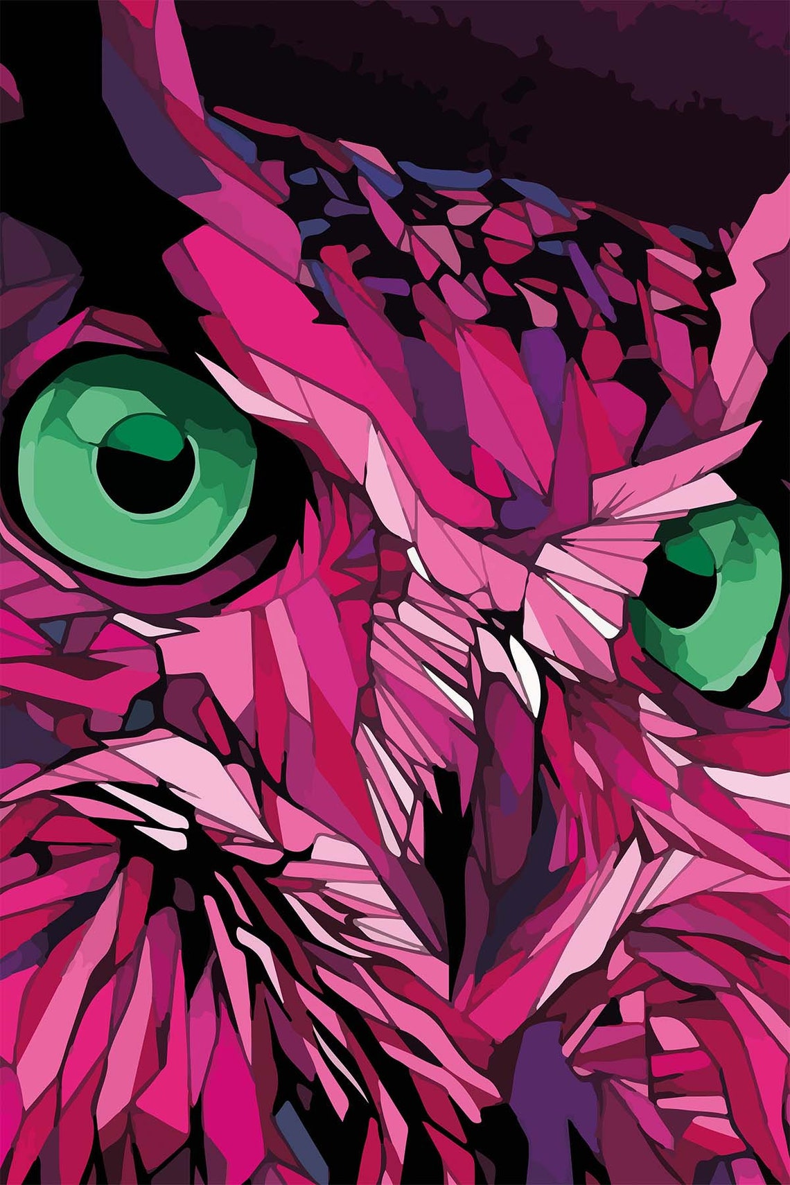Neon Pink Owl Green Eyes Geometric Pop Art Modern Animal Poster - Image 3