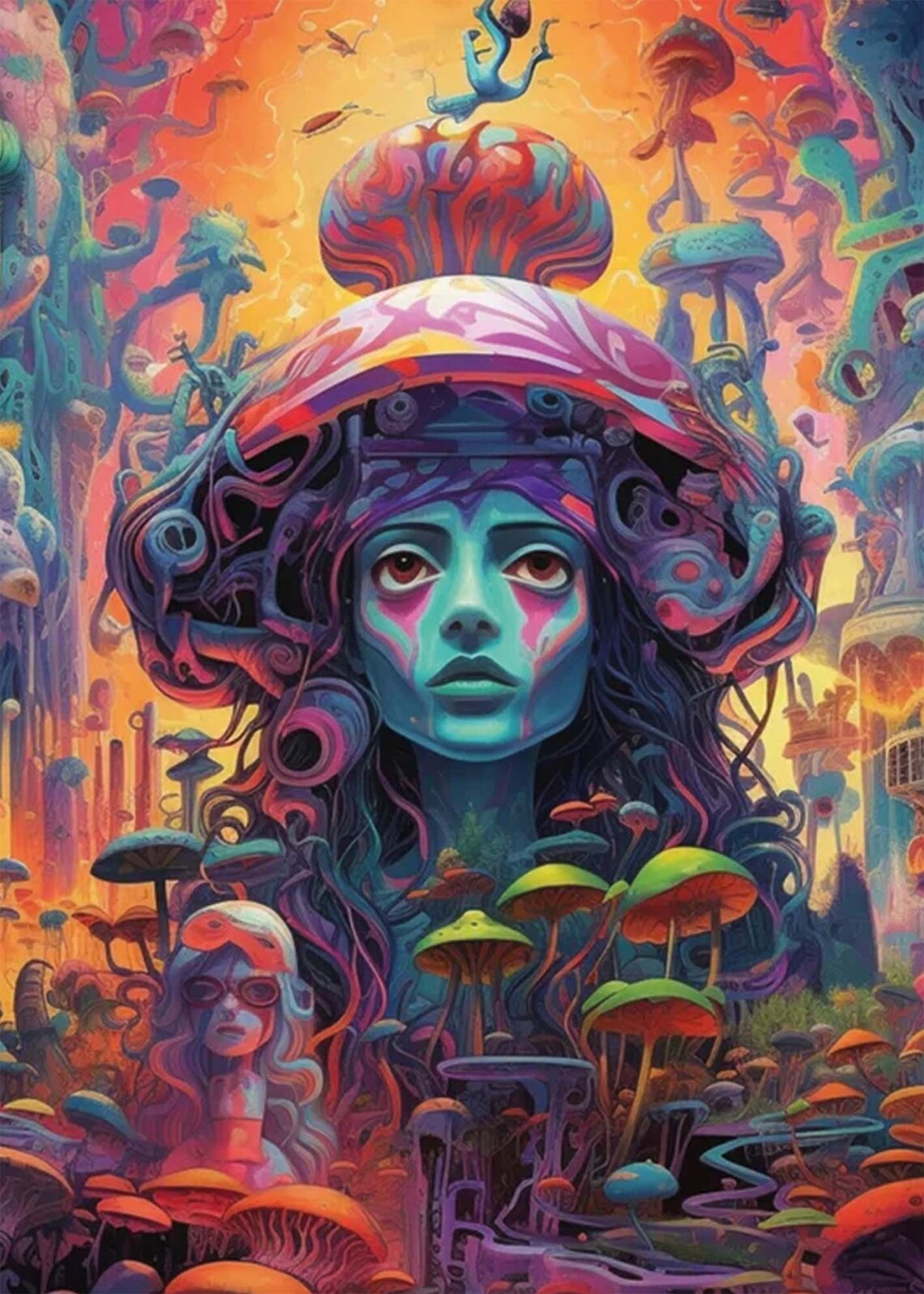 Psychedelic Mushroom Fairy Girl Trippy Fantasy Dream Art Poster - Image 3