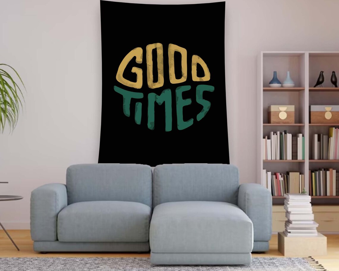 Black Good Times Retro Quote Lettering Wall Hanging Tapestry Wall Art