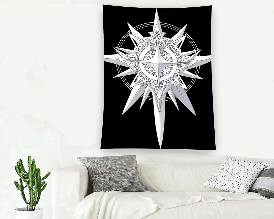 Gothic Compass Star Black White Occult Symbol Mystic Dark Art Poster