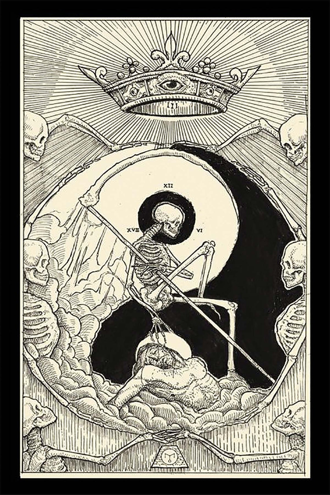 Gothic Skeleton Reaper Crown Engraving Dark Occult Vintage Poster - Image 3