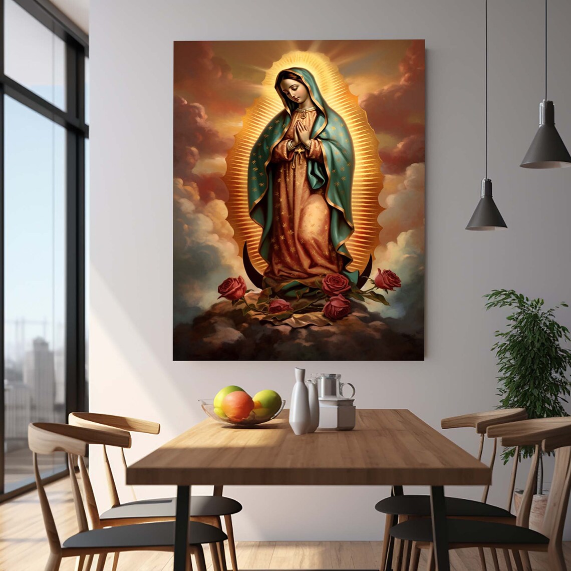 Our Lady of Guadalupe Golden Halo Red Roses Devotional Wall Art - Image 3