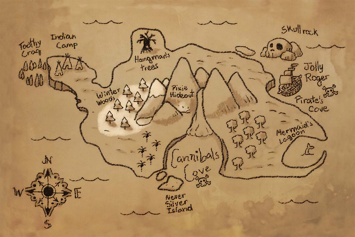 Peter Pan Neverland Treasure Map Vintage Pirate Kids Adventure Poster - Image 3