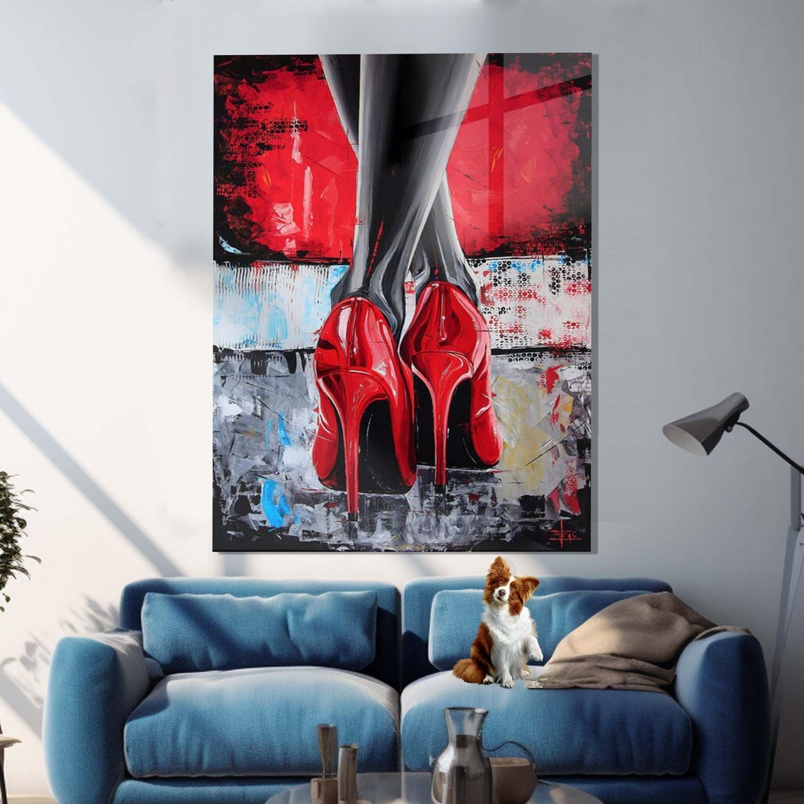 Red Stiletto High Heels Abstract Painting Bold Graffiti Style Wall Art - Image 2