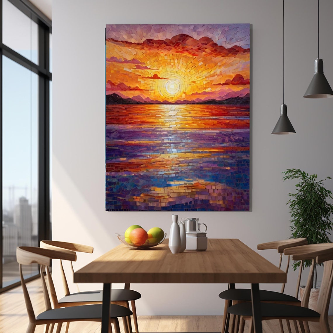 Mosaic Sunset Over Ocean Golden Waves Glass Tile Gallery Poster - Image 2