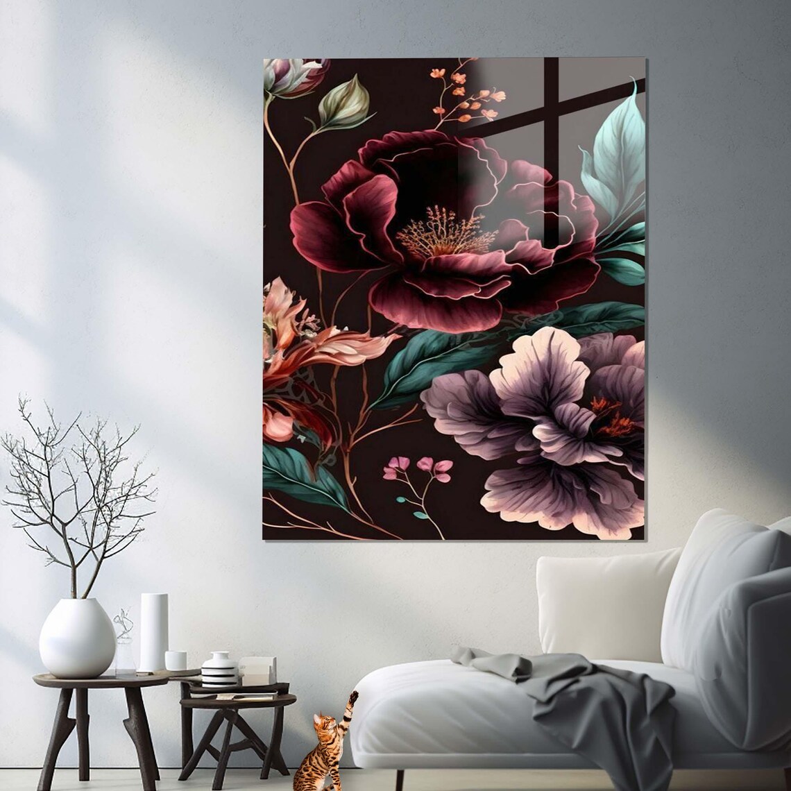 Dark Burgundy Peonies Vintage Botanical Moody Floral Gallery Poster - Image 3