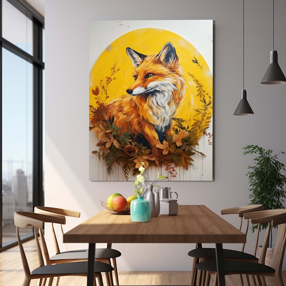 Red Fox Golden Sun Circle Autumn Foliage Wildlife Portrait Wall Art