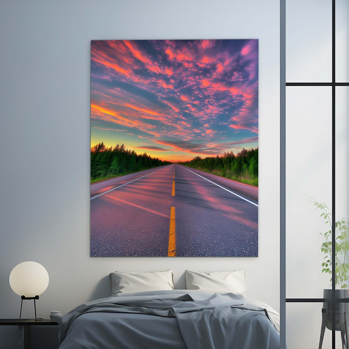 Pink Sunset Highway Open Road Through Evergreen Forest Travel Poster - Image 2