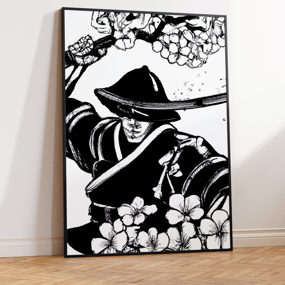 Samurai Man Poster Print Samurai Print Samurai Cherry Blossom Tree Print And Frame Japanese Warrior - Image 2