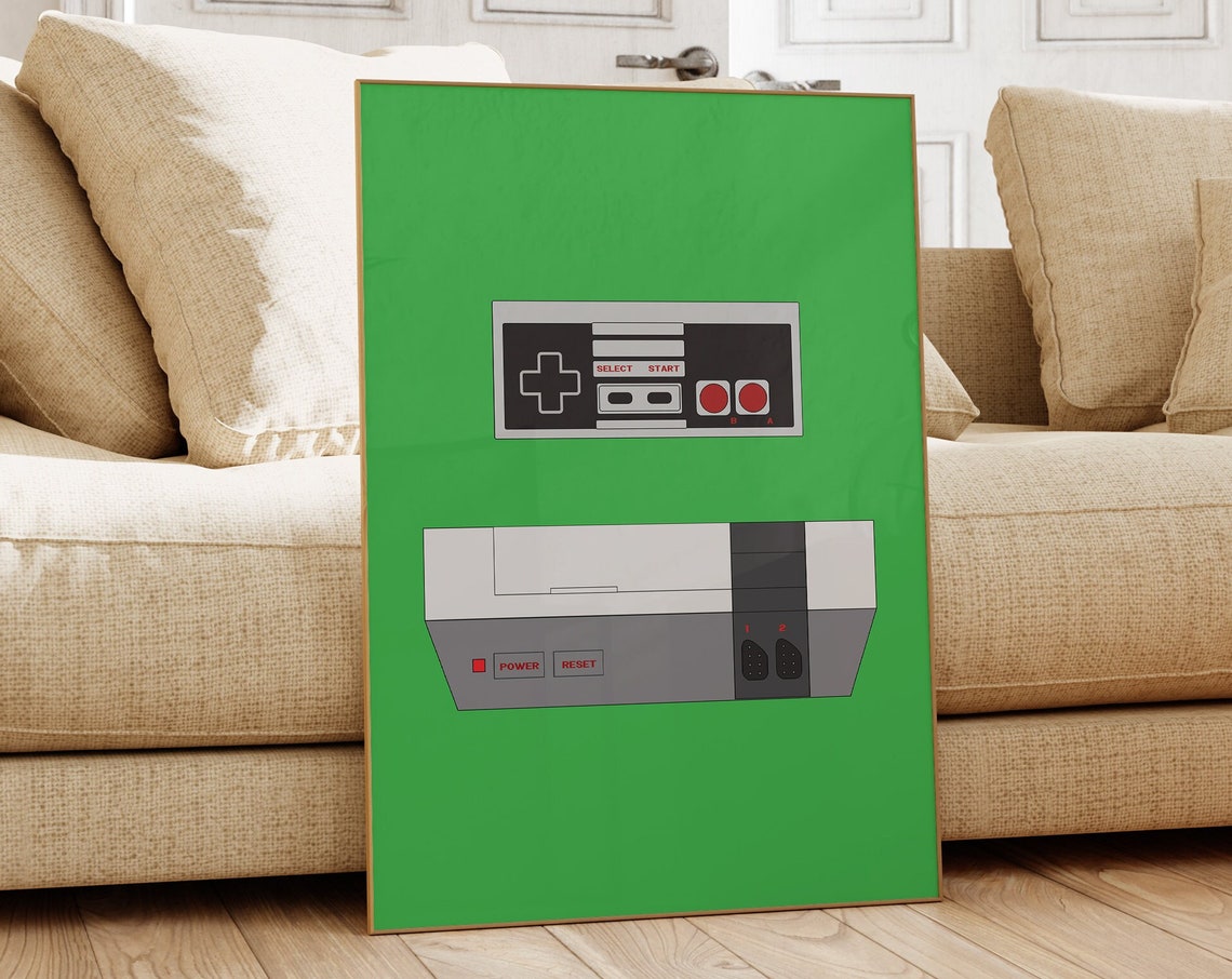 Nintendo NES Classic Retro Console Controller Green Gaming Art Poster - Image 2