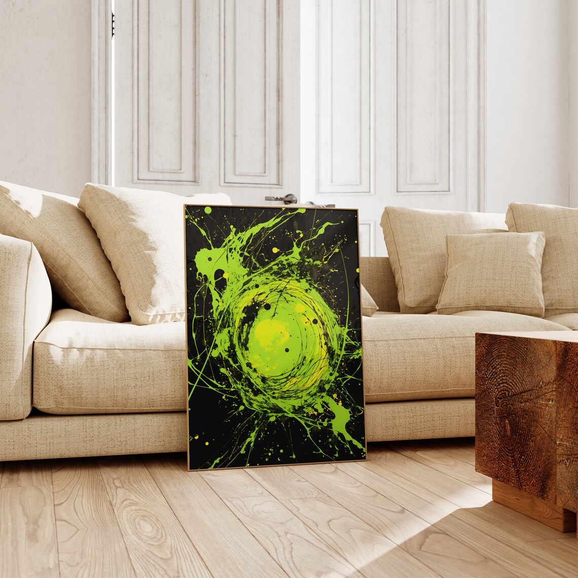 Jackson Pollock Style Lime Green Swirl Black Abstract Art Poster - Image 5