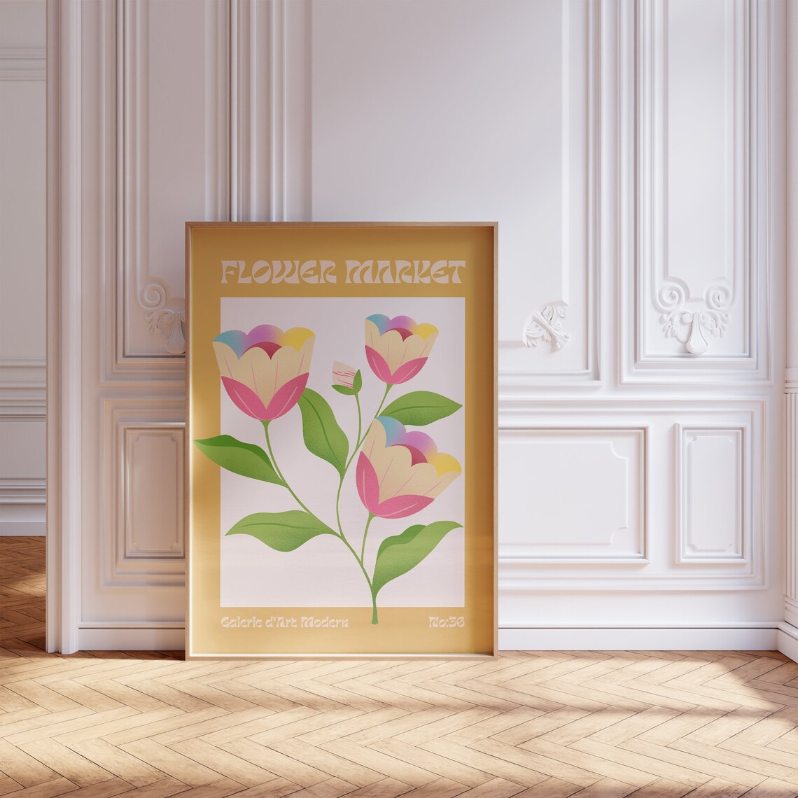 Flower Market No 36 Pastel Rainbow Tulips Mustard Floral Poster - Image 5
