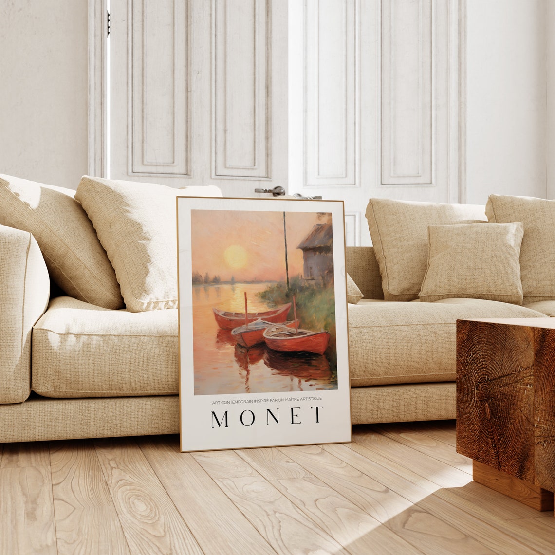 Monet Sunset Rowboats River Impressionist Oil Painting Poster - Image 4